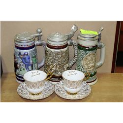 COLLECTION 3 STEINS & 2 COMMEMORATIVE ANNIVERSARY