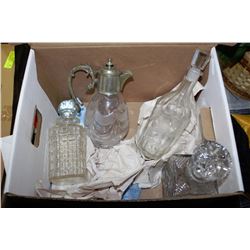 BOX OF ASSORTED DECANTERS INCLUDING PIN WHEEL