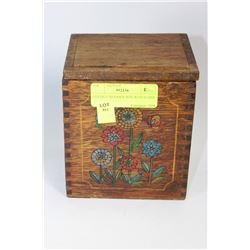 ANTIQUE WOODEN BOX WITH COINS