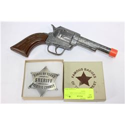REPLICA PONY BOY GUN  AND SHERIFF BADGE