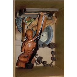 BOX OF ANTIQUE HEART SHAPED WINDCHIME, TEAK CANDLE