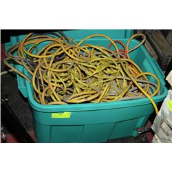 BOX OF 5 EXTENSION CORDS, ROPE, TAPE ETC.