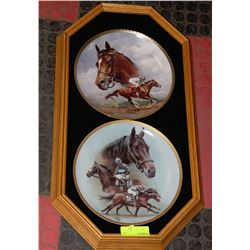 PR OF OAK FRAMED HORSE COLLECTOR PLATES ON CHOICE
