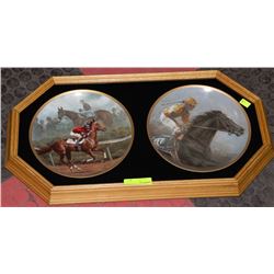 PR OF OAK FRAMED HORSE COLLECTOR PLATES ON CHOICE