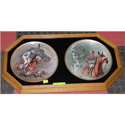 PR OF OAK FRAMED HORSE COLLECTOR PLATES ON CHOICE