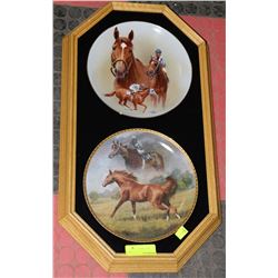 PR OF OAK FRAMED HORSE COLLECTOR PLATES ON CHOICE