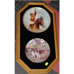 PR OF OAK FRAMED HORSE COLLECTOR PLATES ON CHOICE