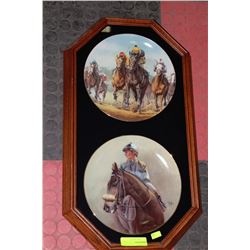 PR OF DARK OAK FRAMED HORSE COLLECTOR PLATES