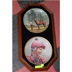 PR OF DARK OAK FRAMED HORSE COLLECTOR PLATES