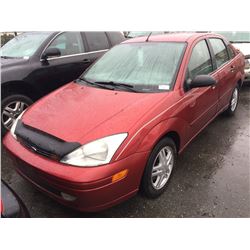 2001 FORD FOCUS ZTS, 4 DOOR SEDAN, RED, VIN # 1FAFP343X1W366161