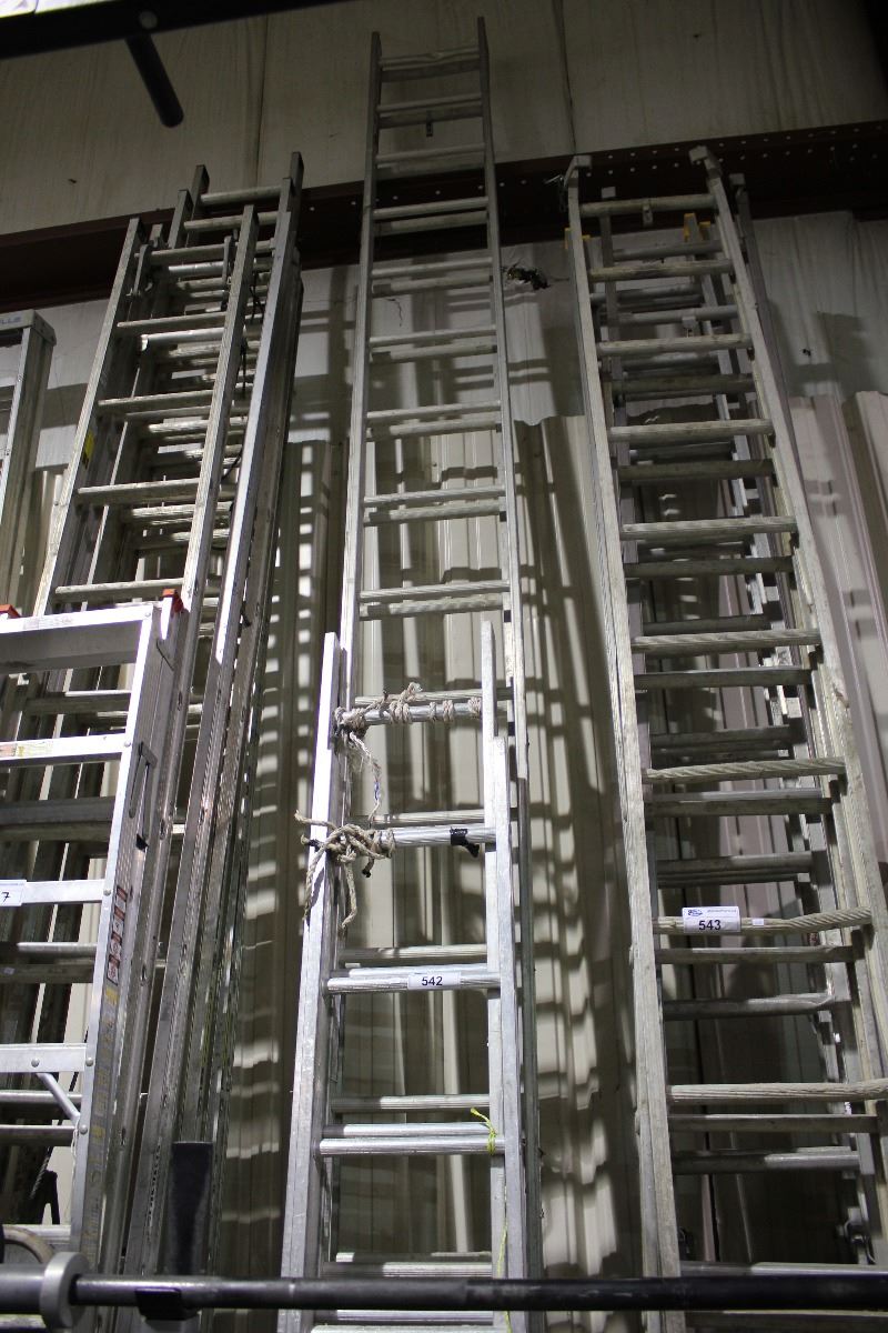 STACK OF ASSORTED ALUMINUM LADDERS