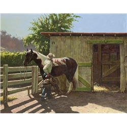 Olaf Wieghorst | 1899 - 1988 | Saddling his Mount