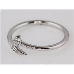 0.02ct Pavé Diamonds 14K White Gold Bend Nail Band Designer Ring - Size 6.5