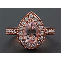2.5ct Pear Morganite & Diamond 14K Rose Gold Wedding Anniversary Ring - Size 5