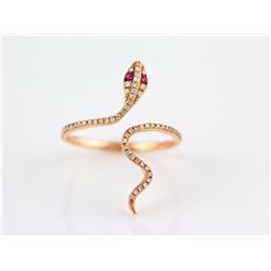 0.17ct Pavé Ruby & Diamonds in 14K Rose Gold Snake of Slytherin Motif Ring - 7