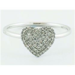 14K White Gold 0.21ct Micro Pave Round Diamonds Heart Band Ring - Size 7