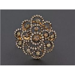 1.33ct Pavé Fancy Diamonds in 18K Yellow Gold Floral Cocktail Ring - Size 7