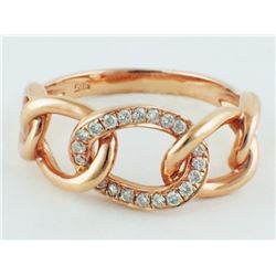14K Rose Gold 0.17ct Pave Diamond Cuban Curb Chain Link Ring - Size 7 RESIZABLE