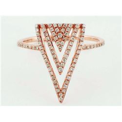 14K Rose Gold 0.27ct Micro Pave Diamond Triangle Chevron Spike Ring - Size 7