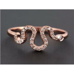 14K Rose Gold 0.13ct Round Diamond Snake Statement Band Ring - Size 6.5