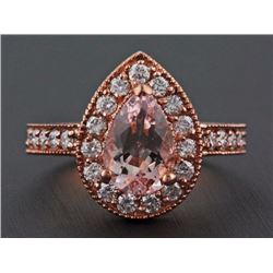 1.58ct Pear Morganite & Diamond 14K Rose Gold Wedding Anniversary Ring - Size 7