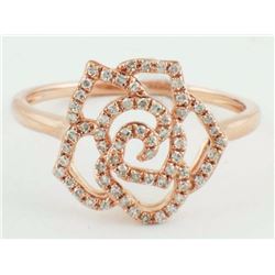 14K Rose Gold 0.19ct Micro Pave Diamond Blossoming Rose Flower Ring - Size 7