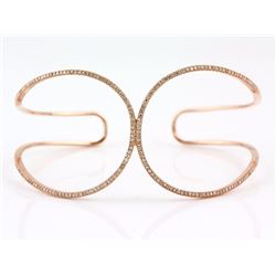 0.51ct Pave Diamonds 14K Rose Gold Mirrored Cs Cuff Bracelet 6.5" Adjustable