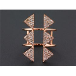 0.43ct Pavé Diamond in 14K Rose Gold Spike Triangle Cuff Statement Ring - 6.5