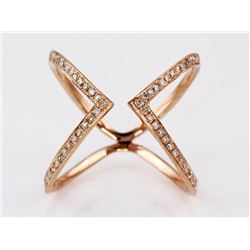 0.22ct Micro Pave Diamond in 14K Rose Gold Chevron X Cuff Ring - Size 7