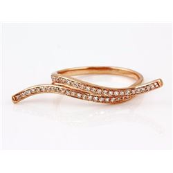 0.25ct Pavé Round Diamonds 14K Rose Gold Overlap Curl Bar Motiff Ring - Size 6.5