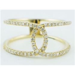 14K Yellow Gold 0.34ct Round Diamond Open Interlocking Cuff Band Ring - Size 7