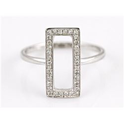 0.16ct Micro Pave Diamond 14K White Gold Hollow Rectangular Ring - Size 6.5
