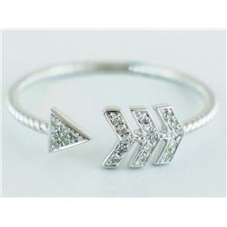 14K White Gold 0.07ct Micro Pave Diamonds Arrow Band Ring - Size 7