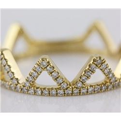 0.20ct Pavé Diamonds in 14K Yellow Gold Aztec Pyramid Crown Band Ring - Size 7