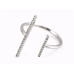 0.11ct Pavé Diamonds in 14K White Gold Double Bar Cuff Ring - Size 6.5