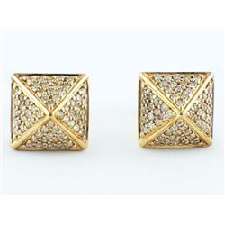 0.32ct Micro Pavé Round Diamonds 14K Yellow Gold Square Pyramid Stud Earrings
