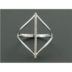 0.08ct Pavé Round Diamond 14K White Gold Skinny Bar Ring - Size 7 RESIZABLE