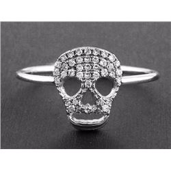 0.12ct Micro Pavé Round Diamonds 14K White Gold Skull Ring - Size 6.5