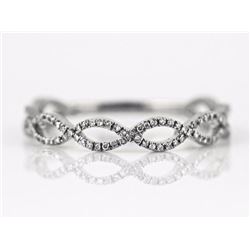 0.18ct Pavé Diamond 14K White Gold Stackable Woven Braided Band Ring - Size 7
