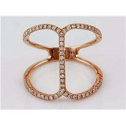 0.40ct Pavé Round Diamonds in 14K Rose Gold Bar Motiff Ring - Size 7