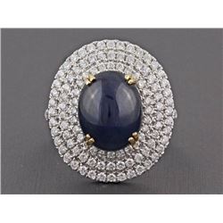 6.73ct Cabochon Sapphire & Diamond 14K 2-Tone Gold Cocktail Anniversary Ring - 6
