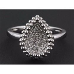 14K White Gold 0.19ct Micro Pave Diamonds Concave Tear-Drop Motif Ring - Size 7