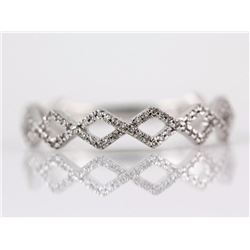 0.18ct Pavé Diamond in 14K White Gold Stackable Woven Zigzag Band Ring - Size 7
