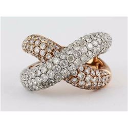 3.5ct Pavé Diamond Overlapping 14K Two-Toned Gold Criss-Cross Motif Ring - 6.5