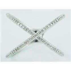 14K White Gold Criss-Cross 0.18ct Micro Pave Diamonds Knuckle X Ring - Size 8