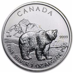 2011 1 oz Silver Canadian Grizzly (Abrasions, Spotted)