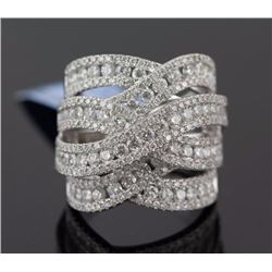 3.38 ctw Pave Set Diamond Overlapping Multi-Band Ring 14KWhite Gold 14.79g|**Size:6.5