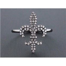 0.30ct Micro Pavé Diamond in 14K Black Rhodium Gold Fleur-De-Lis Ring - Size 6.5