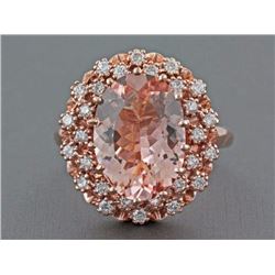 4.46ct Oval Morganite with 0.55ct Diamond in 14K Rose Gold Anniversary Ring - 7
