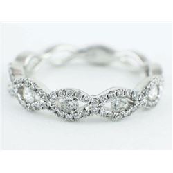 14K White Gold 0.55ct Channel Pavé Diamond Stackable Band Ring - Size 7